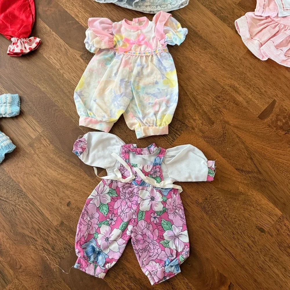 16 Piece Vintage Doll Clothes Lot Dresses Rompers 1980s